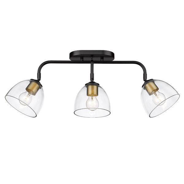 Roxie Matte Black Three-Light Semi-Flush Mount with Brushed Champagne Bronze and Clear Glass Shade, image 2